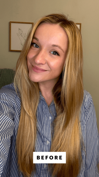 Herrick before using the Bio Ionic Long Barrel Styler Curling Iron